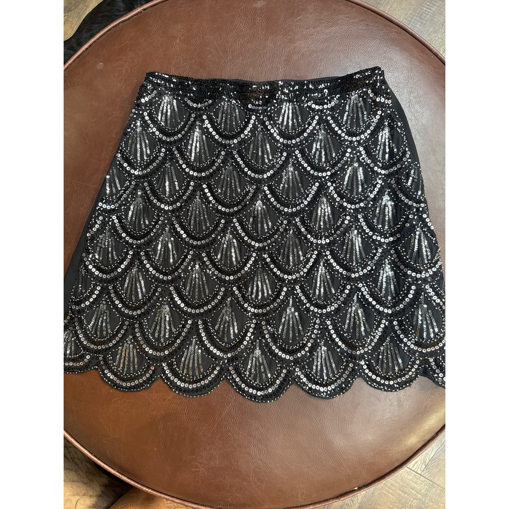 Blue Rain Black Sequin Scalloped Mini Skirt